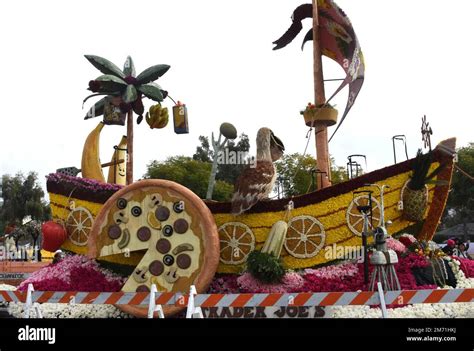 Pasadena, California, USA 3rd January 2023 Trader joes Rose Parade Float on display at Floatfest ...