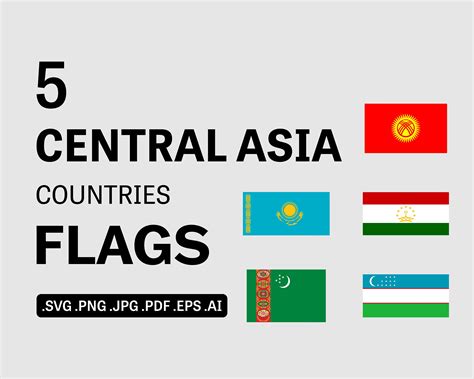 Central Asia Country Flags SVG Bundle Set Countries Nation - Etsy UK