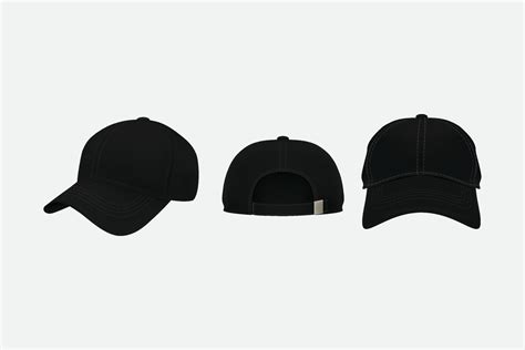 Baseball cap front, back and side view isolated, Baseball cap black color. 14799174 Vector Art ...