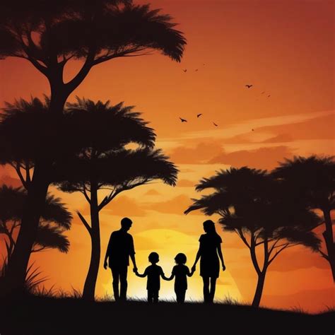 Premium Photo | Happy family silhouette on the sunset wallpaper background