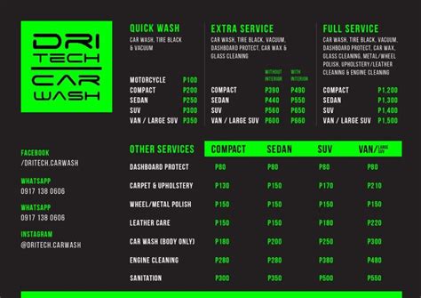 Price List – Dri-Tech Car Wash