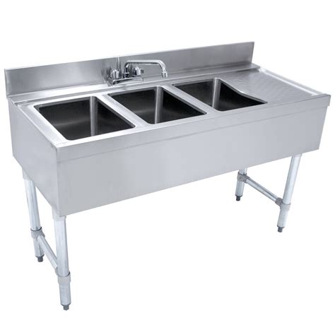 Advance Tabco CRB-43L Lite Three Compartment Stainless Steel Bar Sink with 9" Drainboard - 48" x ...