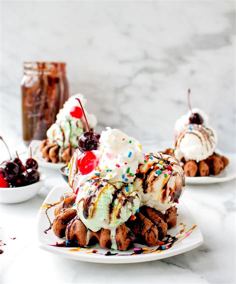 Brownie Batter Waffle Ice Cream Sundaes - Yes to Yolks