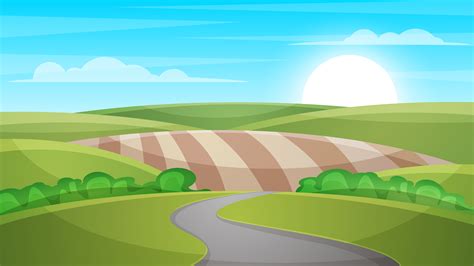 Cartoon landscape illustration. Sun. cloud, hill. 456536 Vector Art at Vecteezy