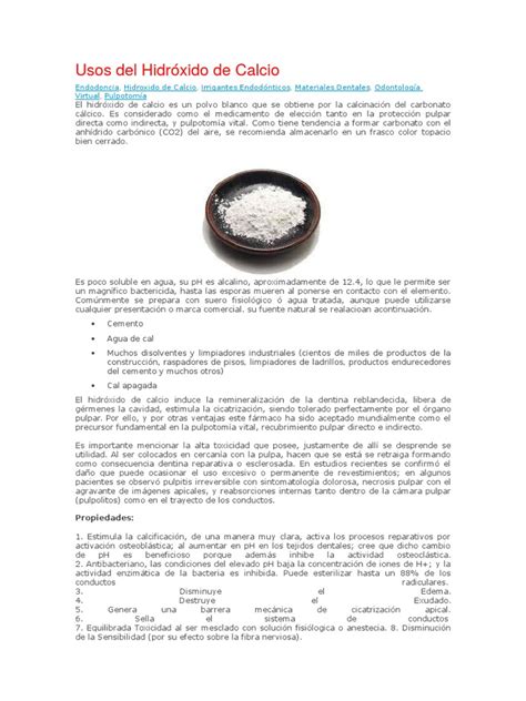 Usos Del Hidróxido de Calcio | Calcium | Prescription Drugs