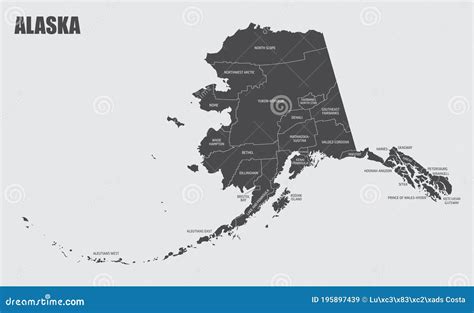 Alaska counties map stock illustration. Illustration of white - 195897439