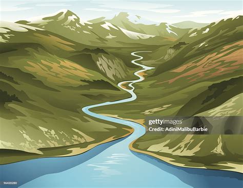 A Clip Art Of A River Circling Its Way Around A Mountain High-Res ...