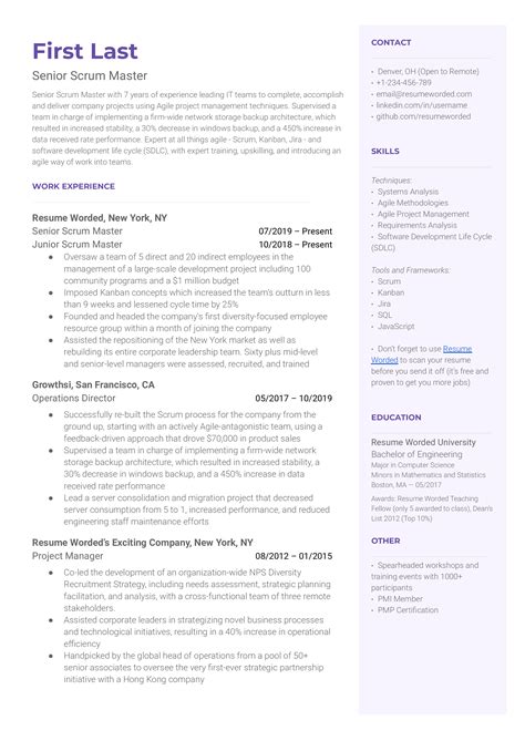 Senior Scrum Master Resume Example for 2023 | Resume Worded