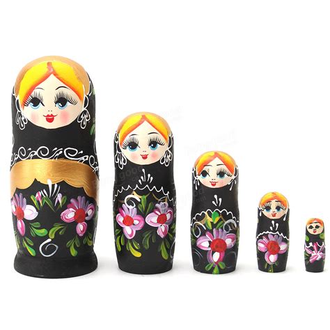 New 5pcs/set matryoshka russian nesting dolls babushka wooden black gift flowers Sale - Banggood ...