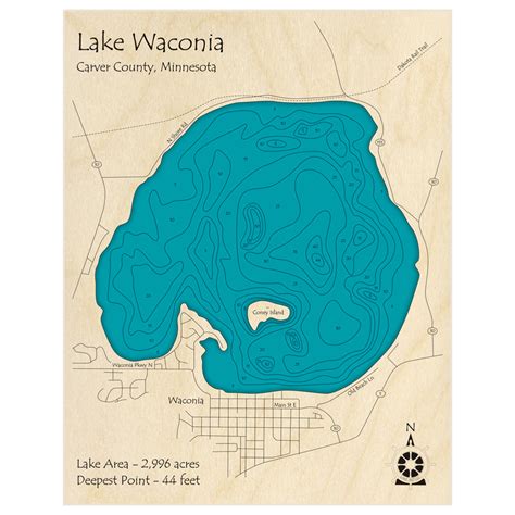 Lake Waconia 3D Custom Wood Map – Lake Art LLC