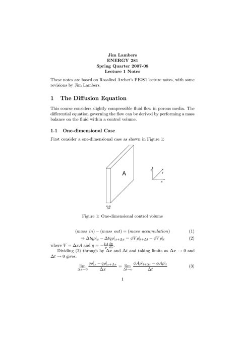 1 The Diffusion Equation A | Study Guides, Projects, Research Law | Docsity