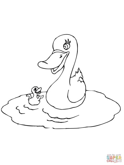 Mother Duck with Baby Coloring page | Free Printable Coloring Pages