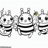 Three Cute Bumblebee On Playing Coloring Page  For Kids sketch template
