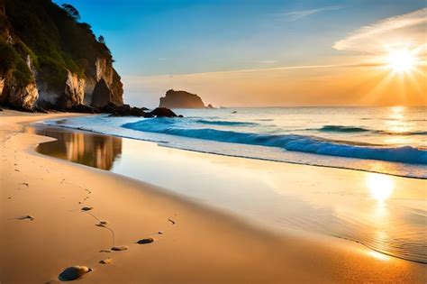 Premium Photo | Footprints in the sand at sunset