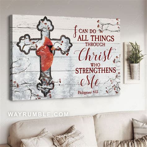 Cardinal Bird, I Can Do All Things Through Christ Who Strengthens Me Poster