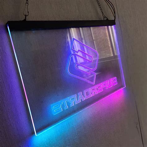 Hanging Acrylic Led Custom Sign Boards Laser Engraved Panel Small Blue Light Edge Led Side Lit ...