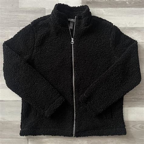 Black fleece jacket Metal zipper Only worn 3x... - Depop