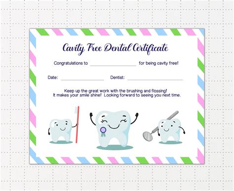 Cavity Free Dental Certificate Cavity Free Dental Award Dental Visit Certificate Dental Award ...