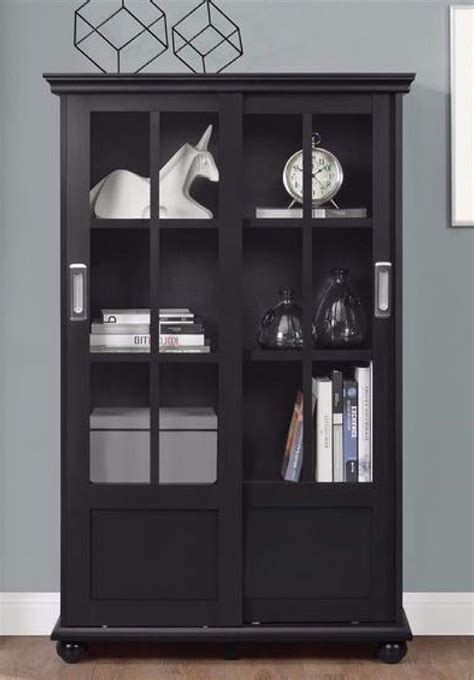 Black Bookcase With Sliding Glass Doors - Glass Door Ideas