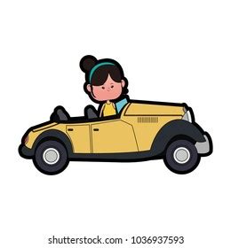 Cute Girl Driving Vintage Car Stock Vector (Royalty Free) 1036938814 | Shutterstock