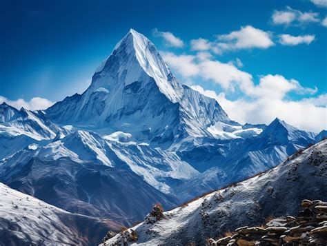 Premium AI Image | Himalaya mountain in snow on a sunny day