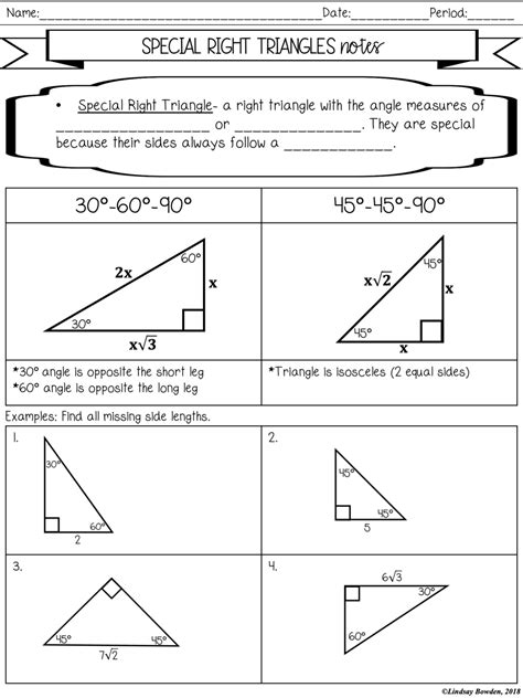 Special Right Triangles Notes and Worksheets - Lindsay Bowden