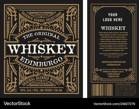 Vintage liquor labels front and back side Vector Image