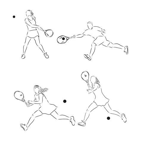 silhouettes of tennis players tennis player lawn tennis vector sketch ...