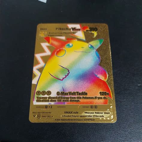 Mavin | Pikachu Vmax Gigantamax Gold Foil Pokemon Card Fan Art Rainbow Art Pikachu Card