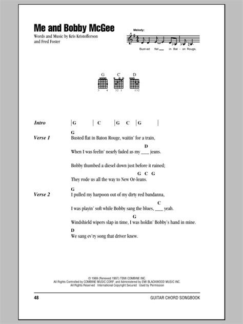 Me And Bobby McGee by Janis Joplin - Guitar Chords/Lyrics - Guitar ...