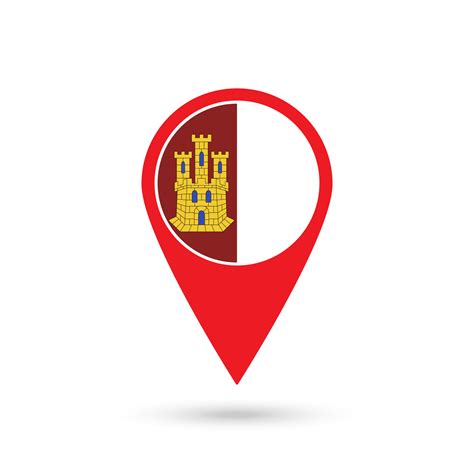 Map pointer with Castilla La Mancha flag, autonomous community of Spain ...