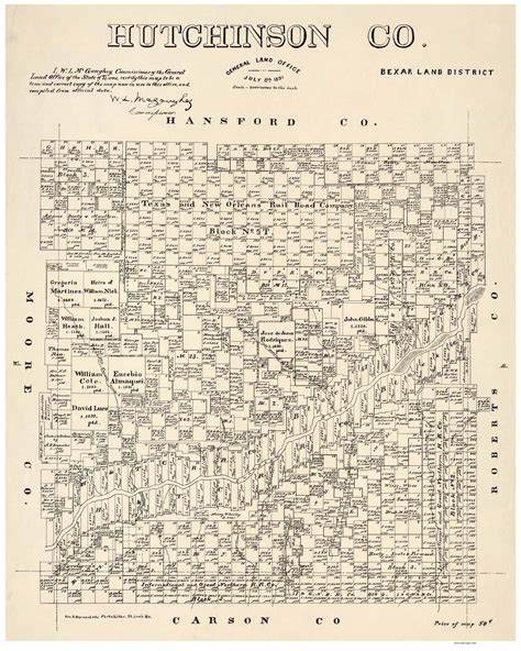 Hutchinson County Texas 1891 - Old Map Reprint - OLD MAPS