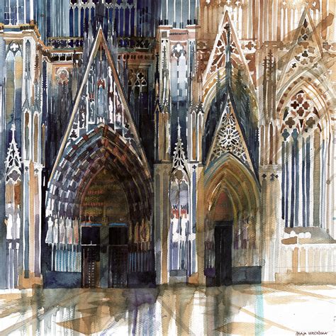 Koln cathedral's facade, watercolor, 50x50cm : r/Art