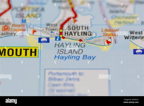 Hayling island and surrounding areas shown on a road map or Geography ...