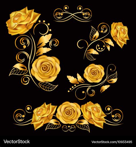 Flowers with gold roses Royalty Free Vector Image