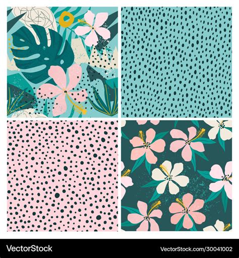 Collage contemporary floral and polka dot shapes Vector Image