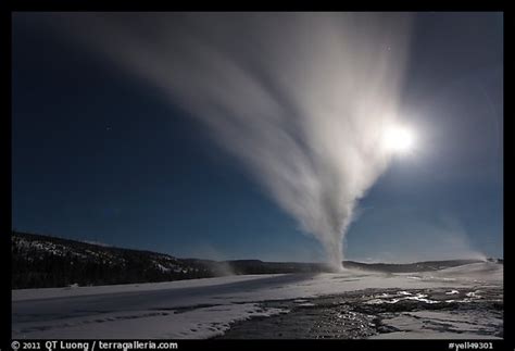 Picture/Photo: Old Faithful Geyser erupts at night. Yellowstone ...