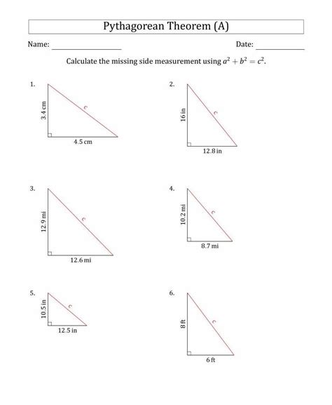 Worksheet Pythagorean Theorem Problems