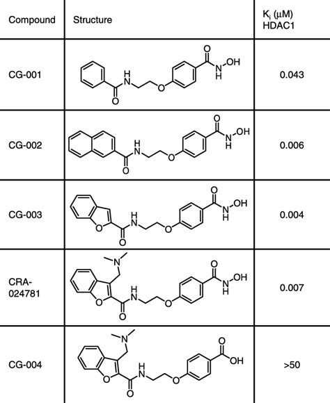 Structure-activity relationship of HDAC inhibitors. Compound numbers ...