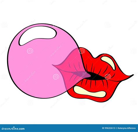 Lips Blowing Pink Bubble Gum. Pop Art Style Stock Vector - Illustration ...