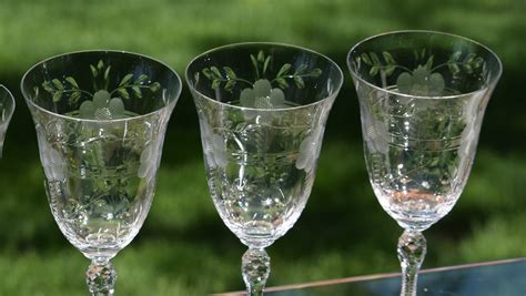 Vintage Etched Wine Glasses, Set of 4, Cambridge, Lucia, 1940's, Tall Vintage Etched Stem Wine ...