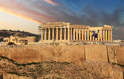 Acropolis of Athens, Greece, with the Parthenon Temple during Sunset ...