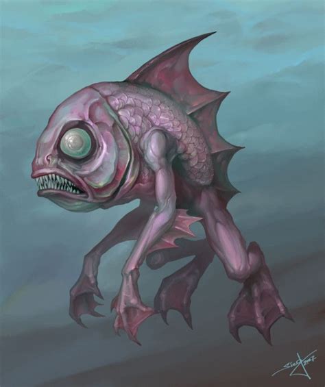 fish with legs creature character design scary art illustration ...