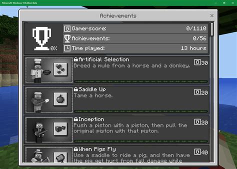 Minecraft Windows 10 edition/Xbox achievements. - Microsoft Community
