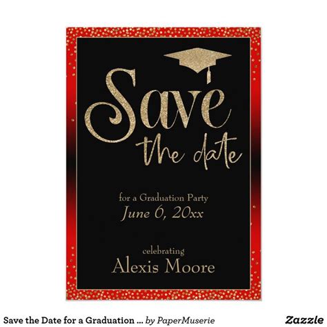 Save the Date for a Graduation Party Gold & Red Invitation | Zazzle | Save the date invitations ...