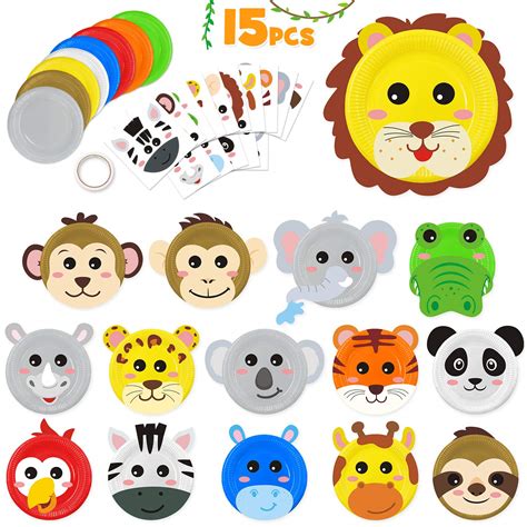 Buy 15pcs Paper Plate Art Kit for Kids Toddler Crafts Safari Jungle Animals Art Kits Simple DIY ...