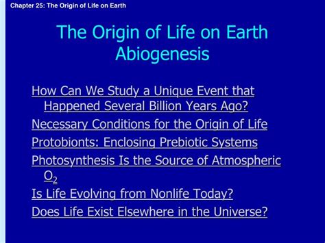 PPT - The Origin of Life on Earth Abiogenesis PowerPoint Presentation ...