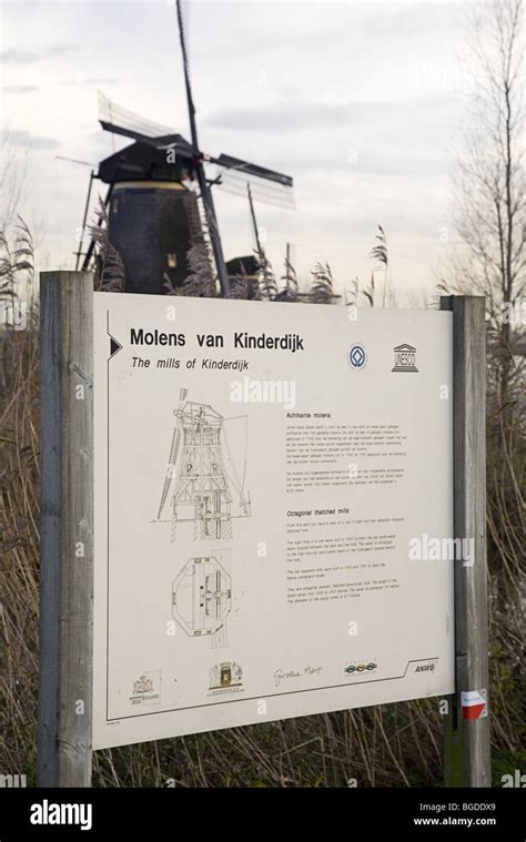 Information board of the Unesco World Heritage Site Kinderdijk ...