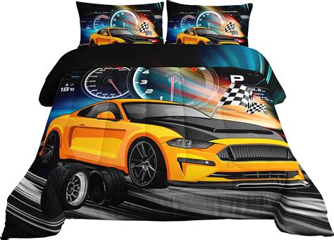 Amazon.com: Axolotl Race Car Bedding Set Twin Size,Boys Extreme Sports Comforter Set for Kids ...