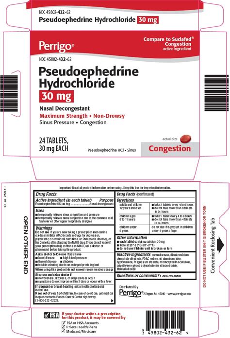 Perrigo Pseudoephedrine Hydrochloride 30 mg Drug Facts